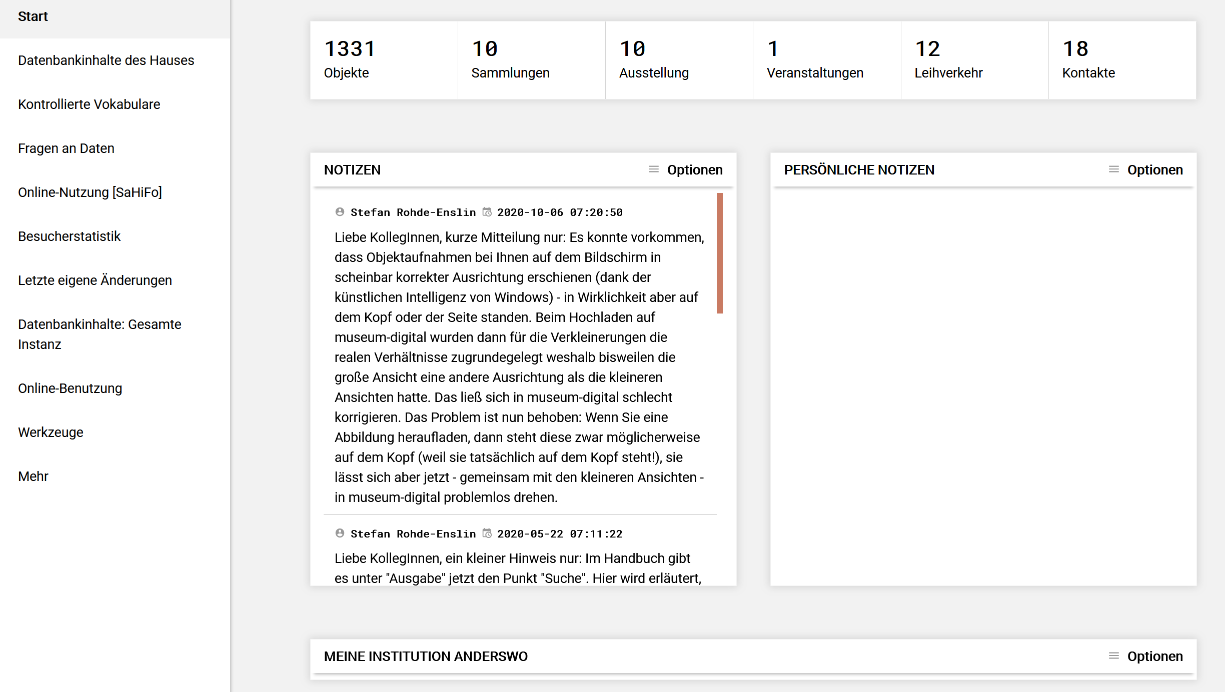 Das Dashboard von musdb