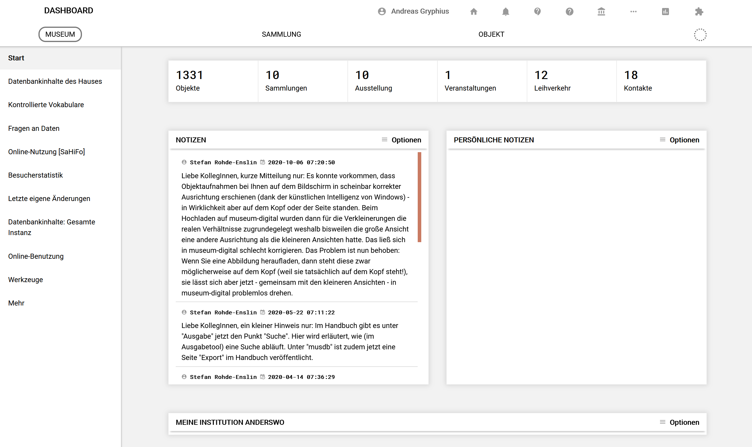 Das "Dashboard" von musdb